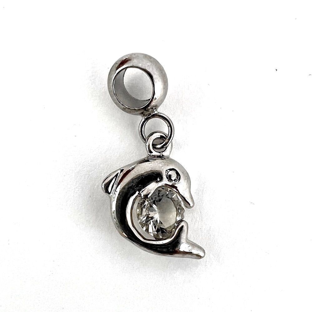 Dolphin Rhinestone Silver Charm